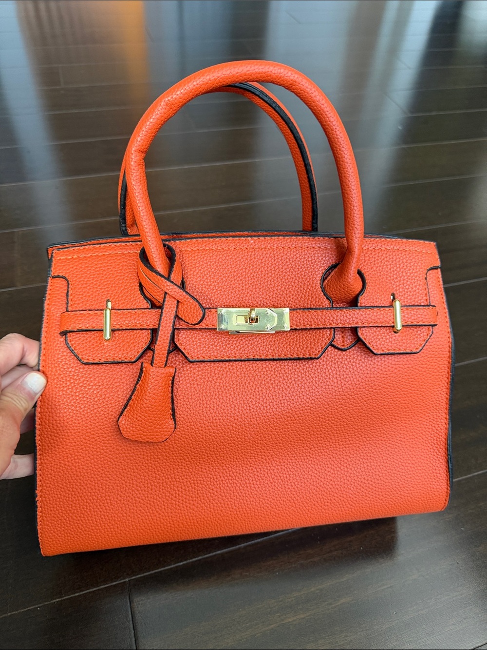 Orange Structured Birkin-Style Leather Top-Handle Satchel - Medium